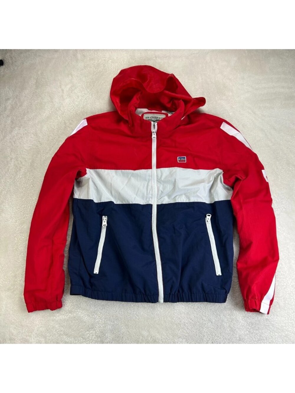 Levi Strauss & Co Windbreaker Jacket‎ Mens L Multicolor Colorblock Hooded Zipper